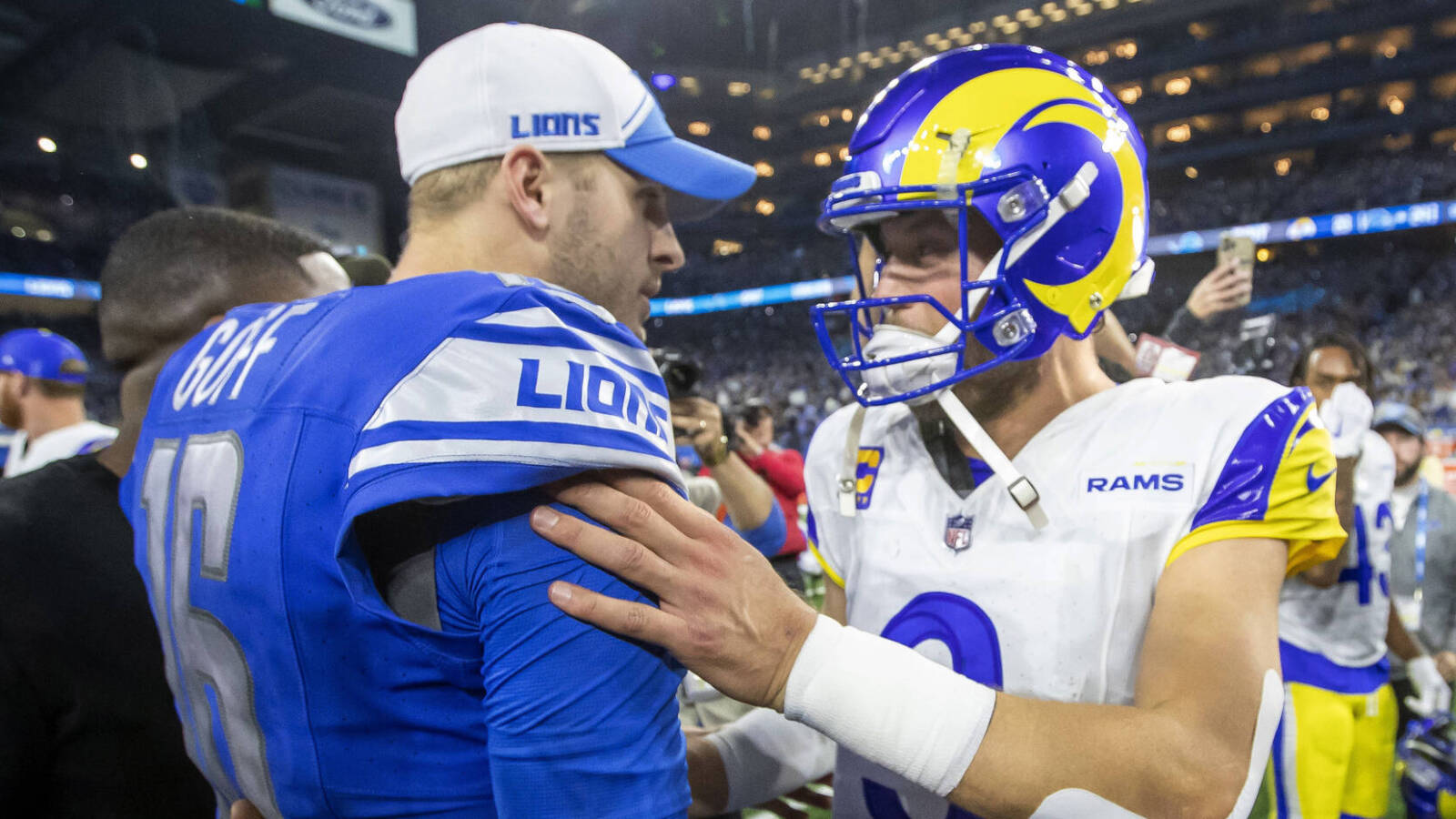 Watch: Matthew Stafford gives five words of encouragement for Jared Goff after Rams-Lions game