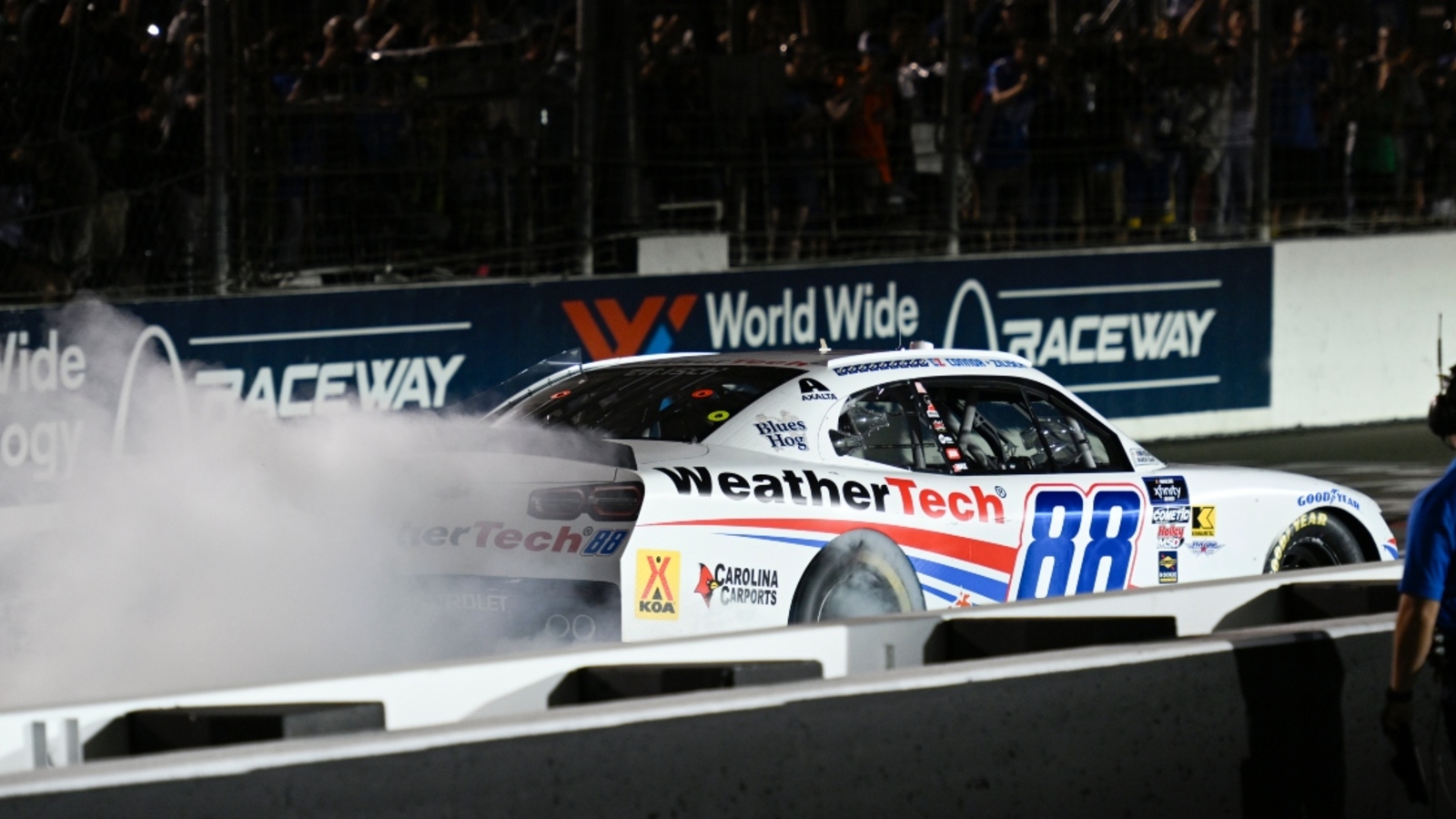 Connor Zilisch narrowly avoids cameraman during NASCAR burnout celebration at Gateway