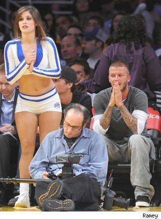 Beckham checking out a cheerleaders bum...