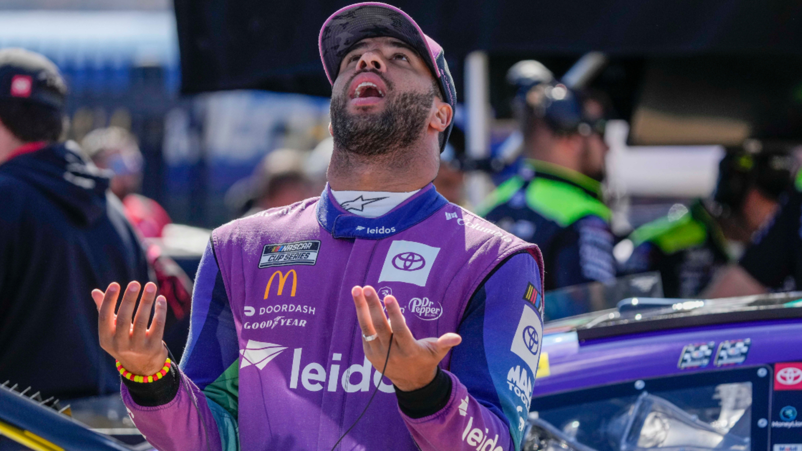 Bubba Wallace blows a tire during IMSA Michelin Pilot Challenge at Daytona