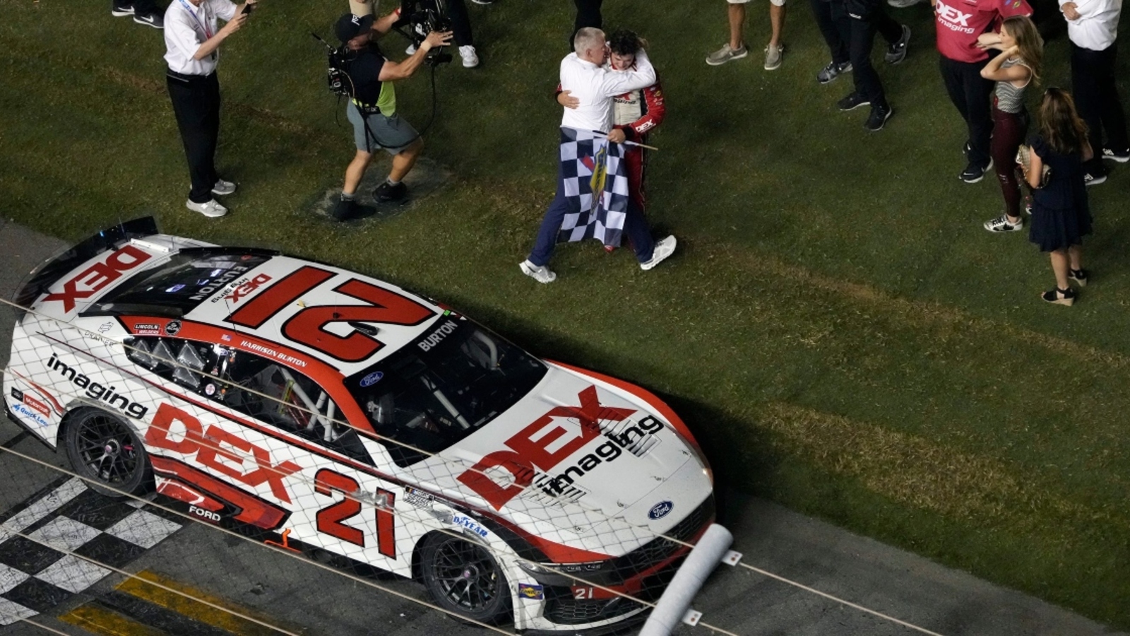 Jeff Burton emotionally reacts while calling first NASCAR win of his son, Harrison, at Daytona