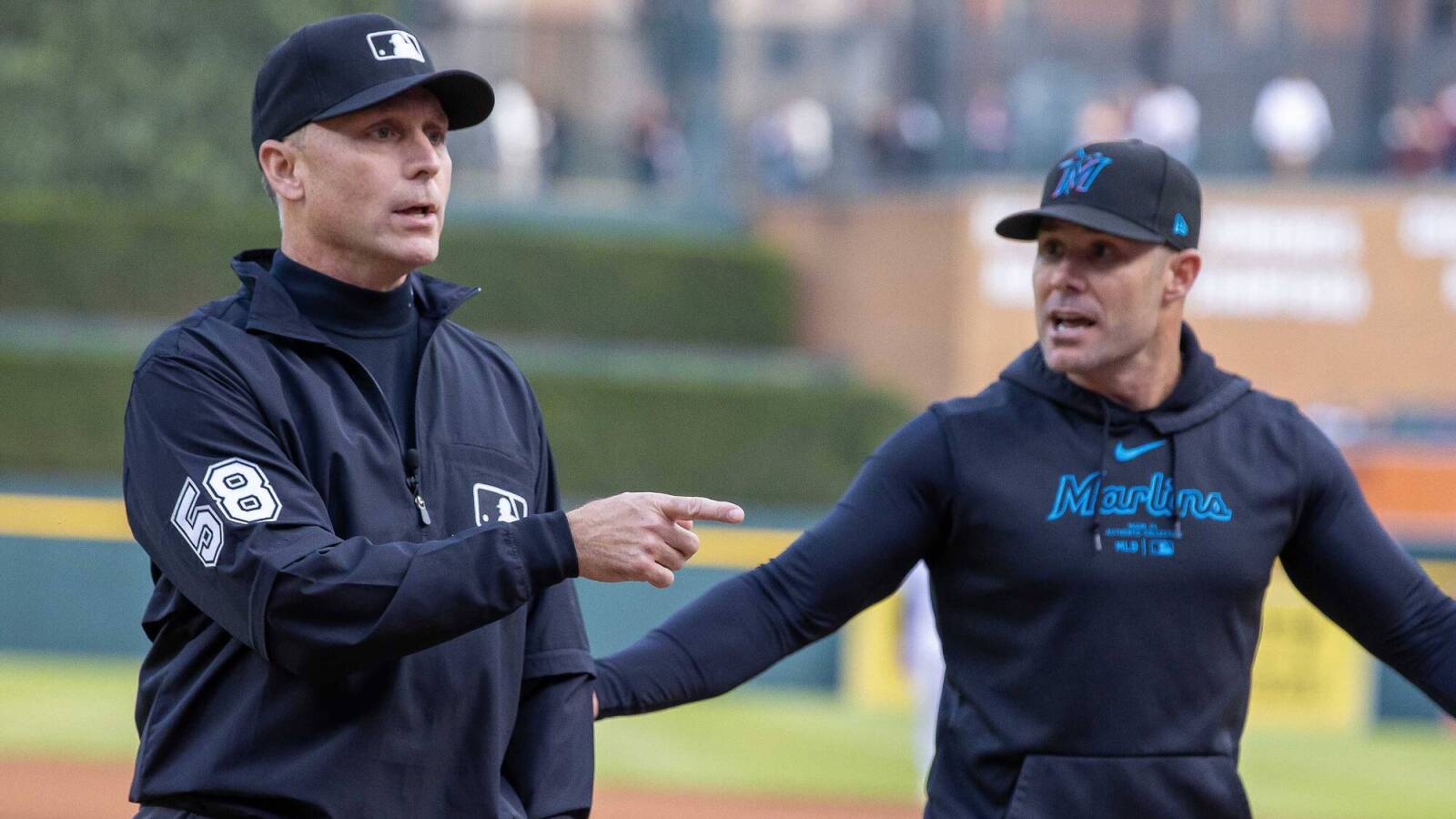 Watch: Marlins manager in disbelief after nearly being ejected