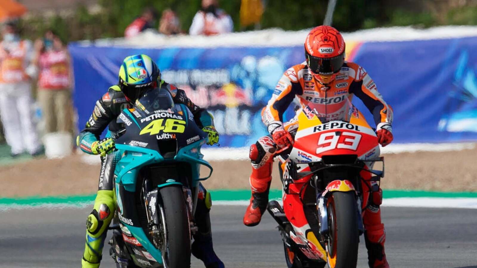 Marc Marquez reacts as Valentino Rossi faces repeated boos at Valencia