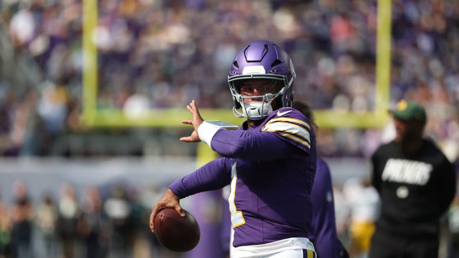 Watch: Kyler Murray lobs up interception on first pass attempt as a Viking