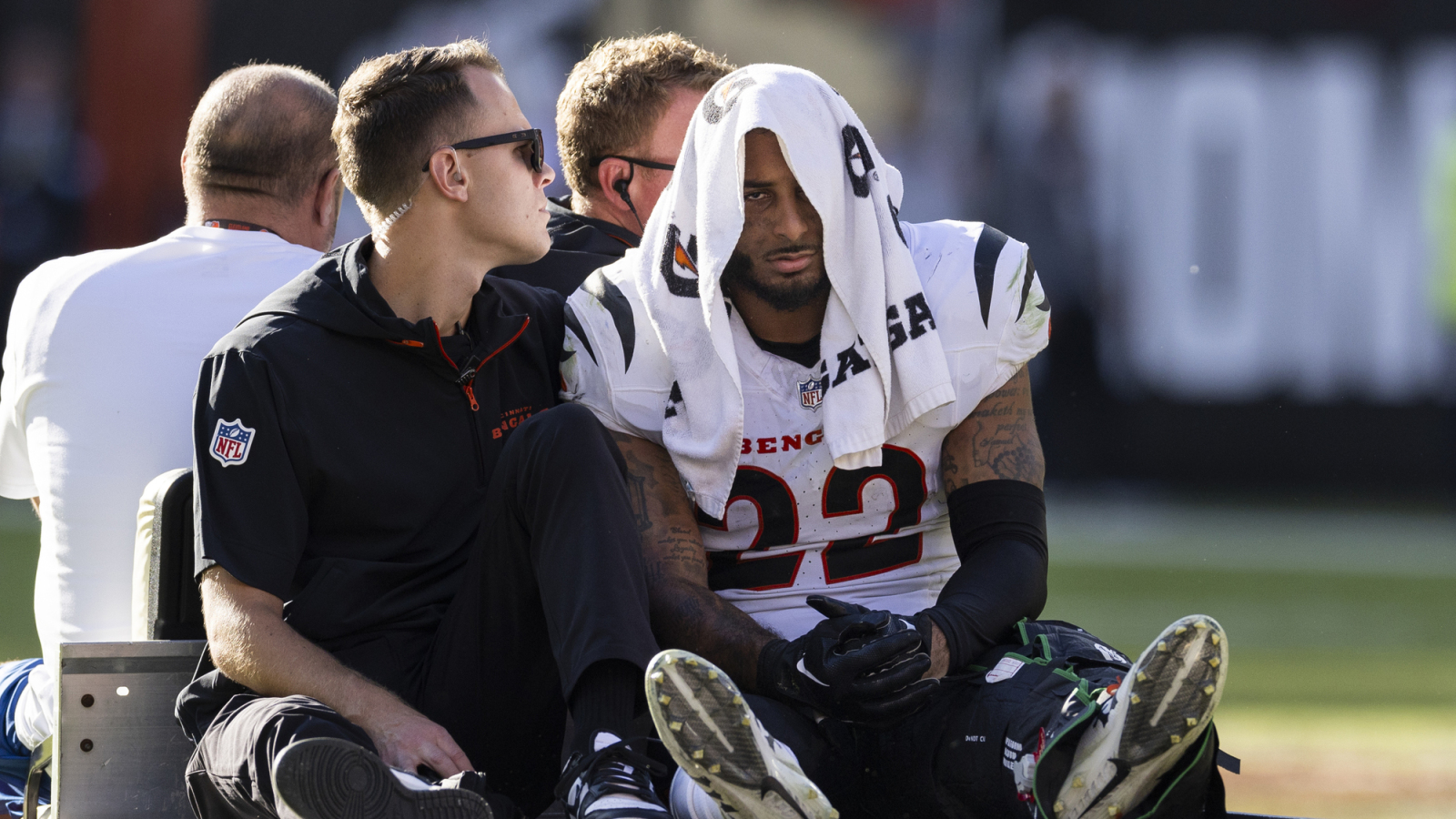 Geno Stone injury Bengals safety carted off after gruesome injury