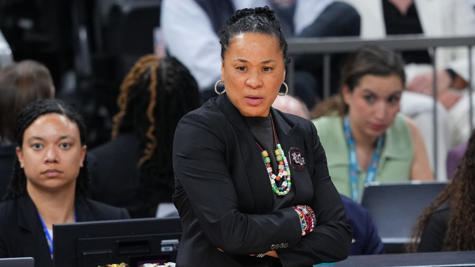 South Carolina's Dawn Staley reacts after tense exchange with UConn's Geno Auriemma