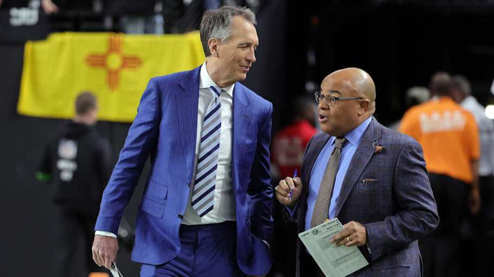 Who are the announcers and referees for Ravens vs. Bills today