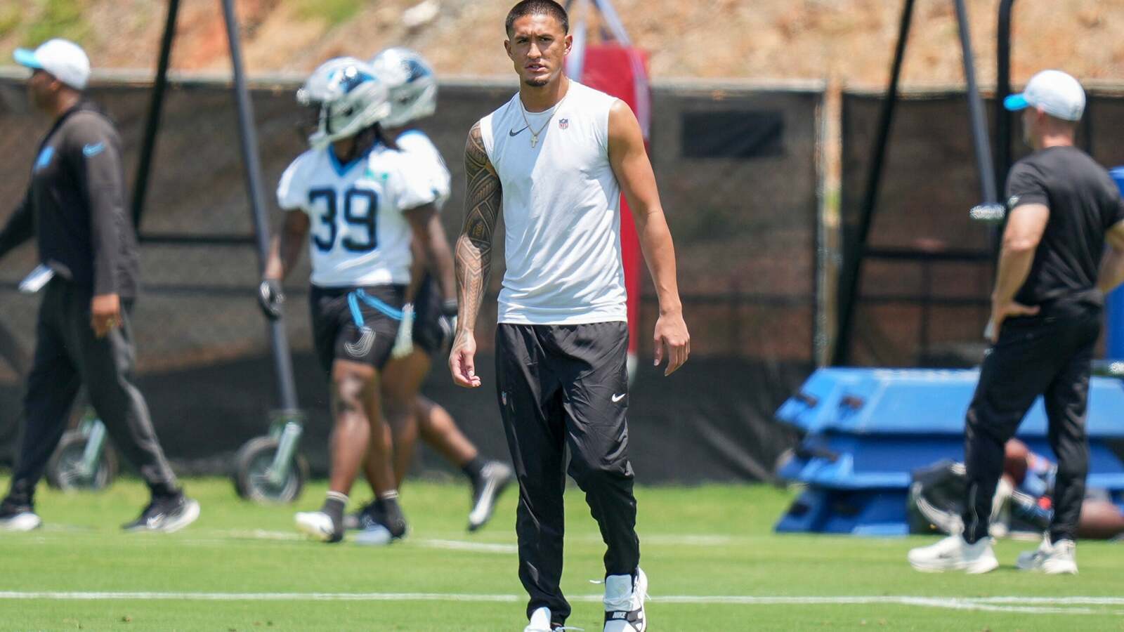 Availability of Tetairoa McMillan will be a top storyline to watch as the Panthers get set to open mandatory minicamp