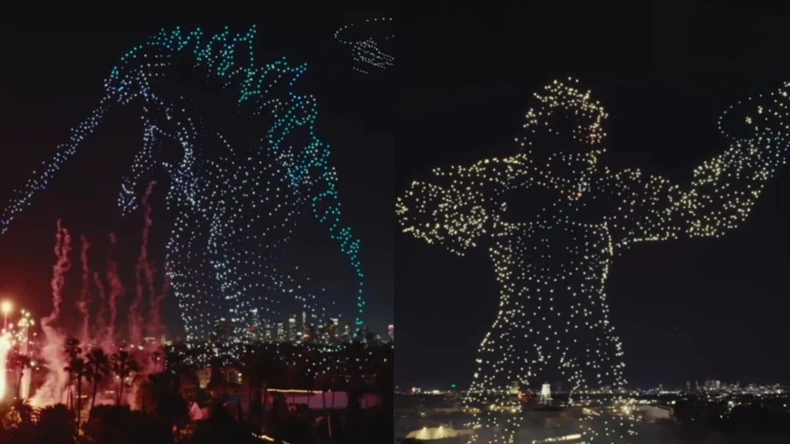Godzilla and Kong rampage over L.A. in epic 'Monarch' drone show ...