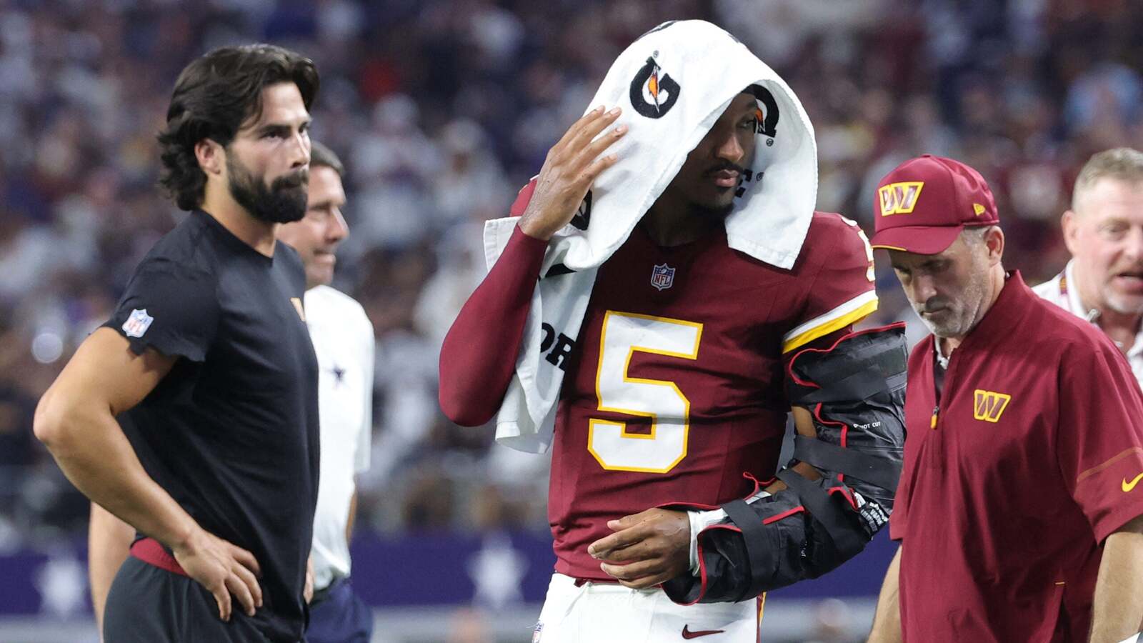 Jayden Daniels’ elbow MRI results in holding pattern as Commanders prepare for Seattle without their franchise QB