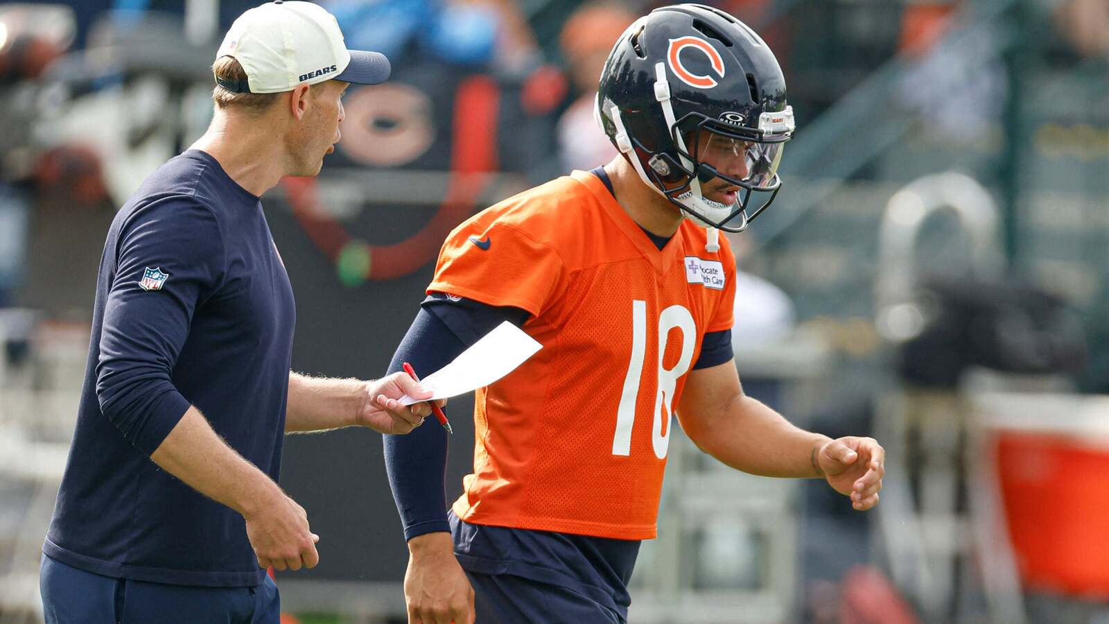 Bears roll out first look at Ben Johnson's new offensive wrinkle in training camp but the unit shows early growing pains