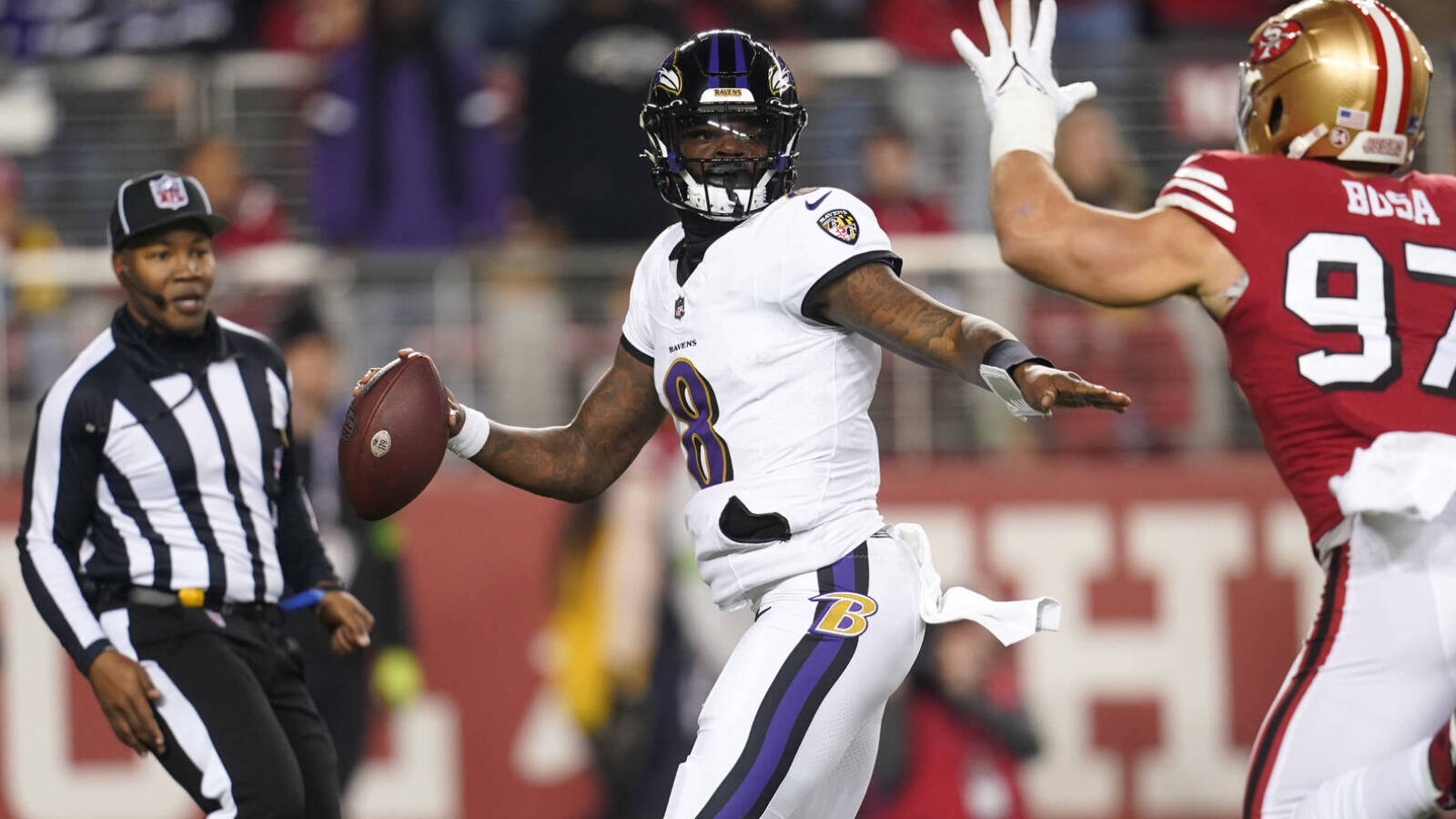 Watch: 49ers, referee force Lamar Jackson into safety