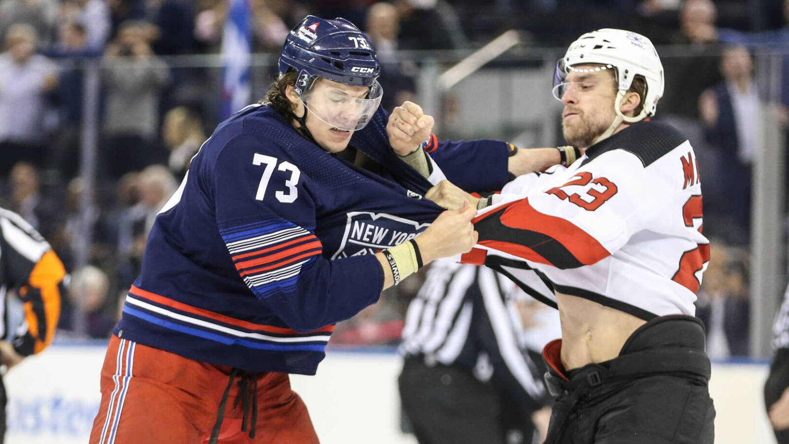Watch: 10 players involved, eight ejected in Devils-Rangers line brawl ...