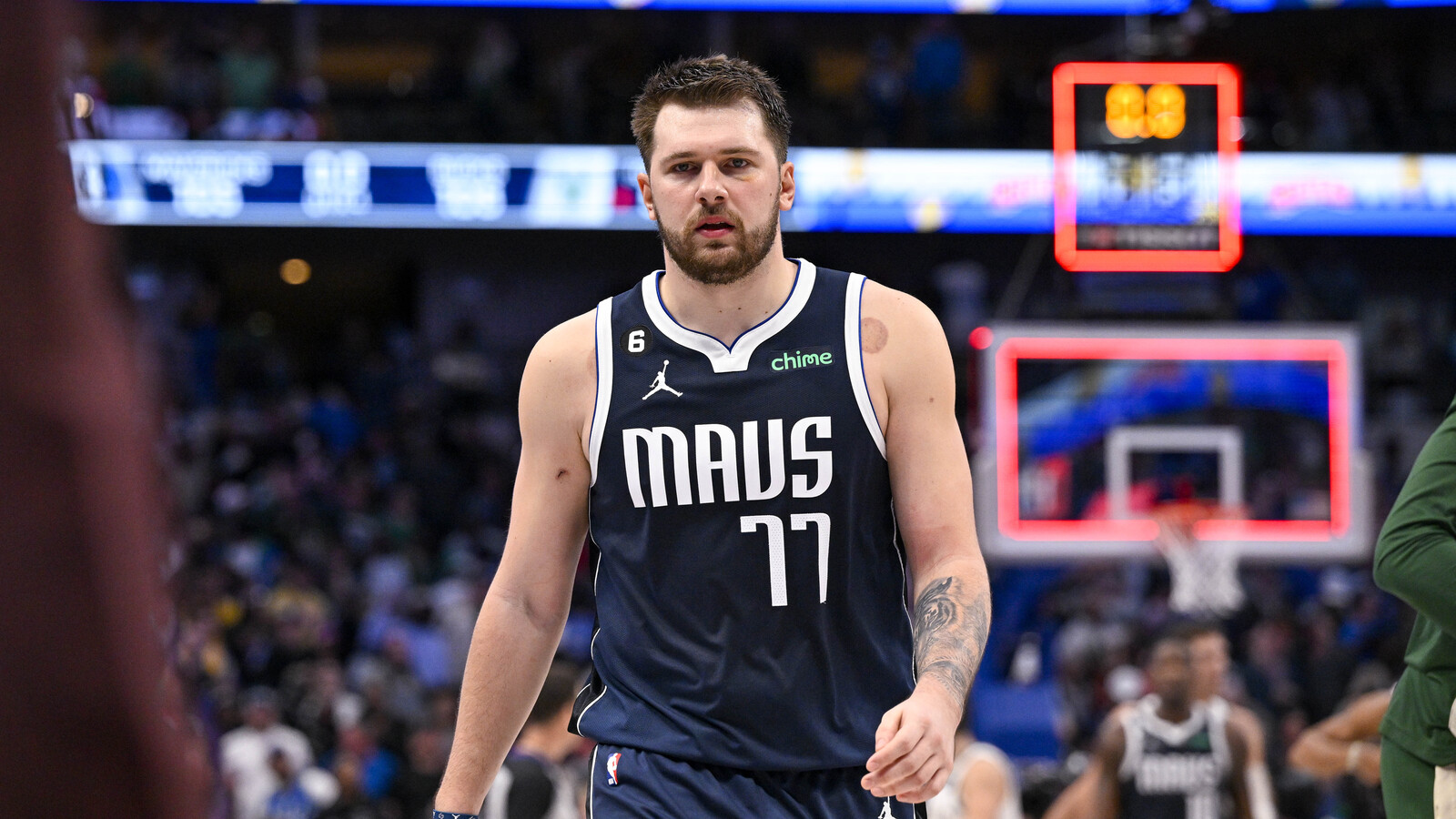 Dec 9, 2022; Dallas, Texas, USA; Dallas Mavericks guard Luka Doncic (77) walks off the court after the Mavericks lose to the Milwaukee Bucks at the American Airlines Center. Mandatory Credit: Jerome Miron-USA TODAY Sports (NBA News)