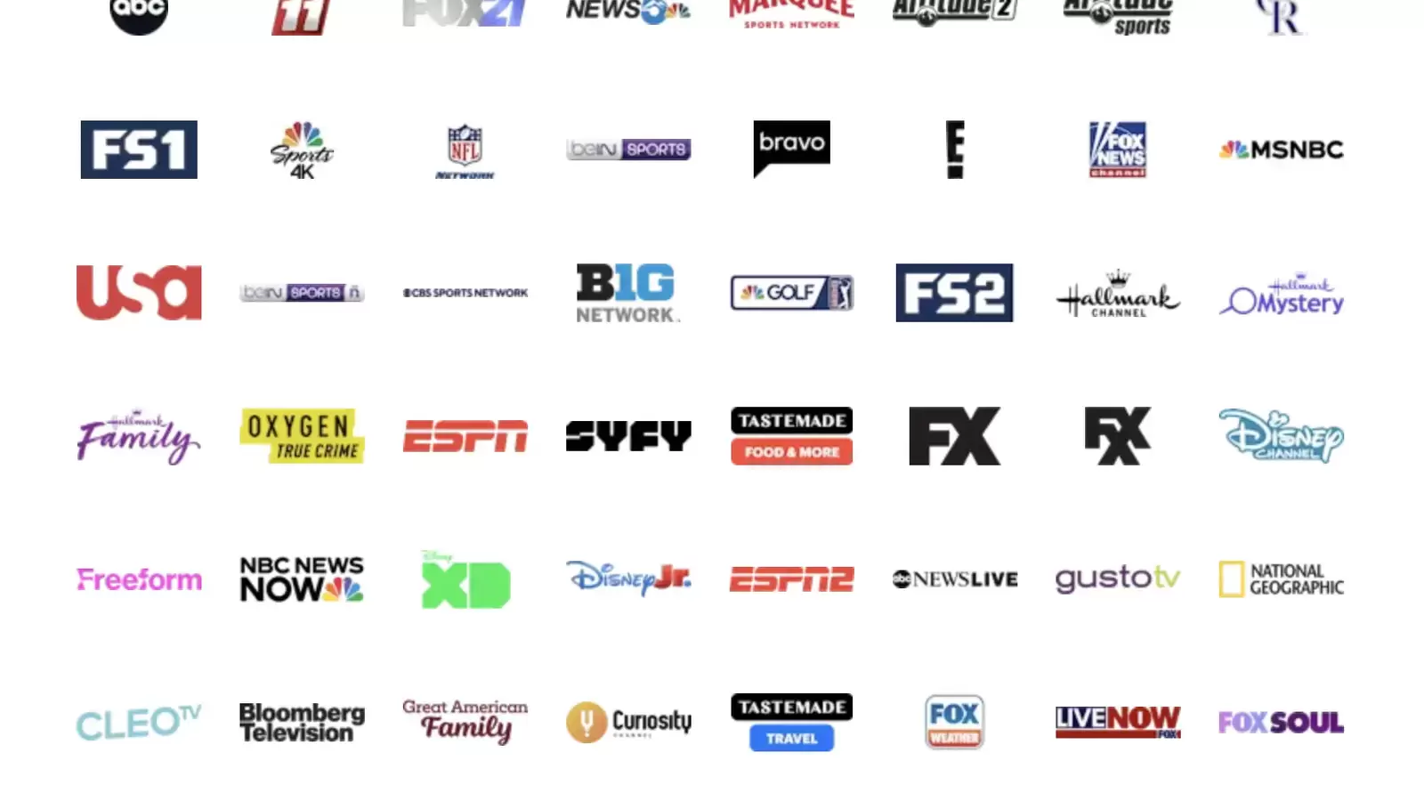 A Screen Capture Of The Fubo TV Channels List