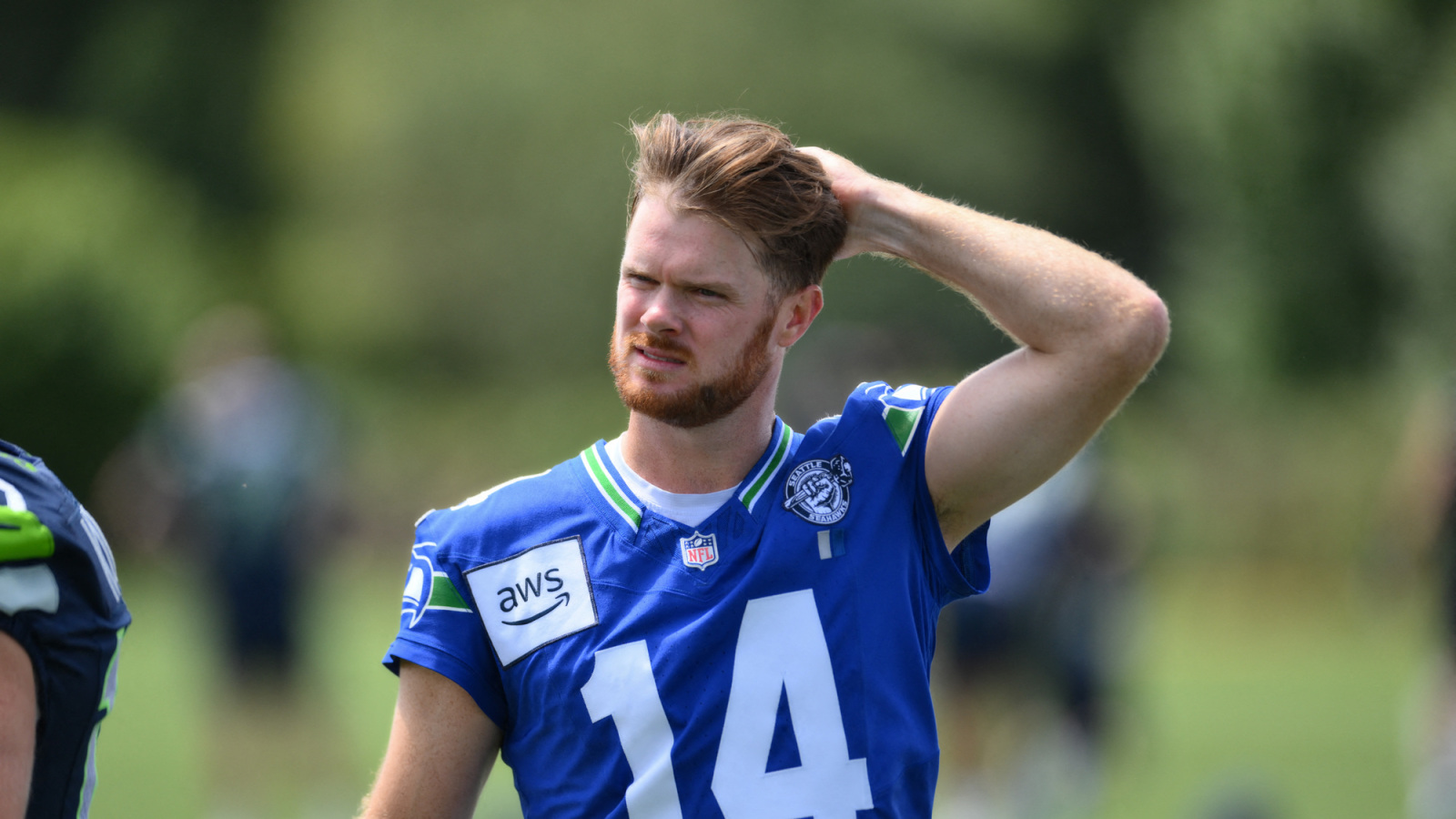 Sam Darnold reacts after LeBron James' 76ers decision